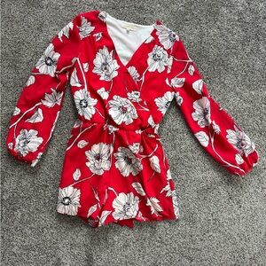 Copper Key - Floral Red Long Sleeve Romper - Size small